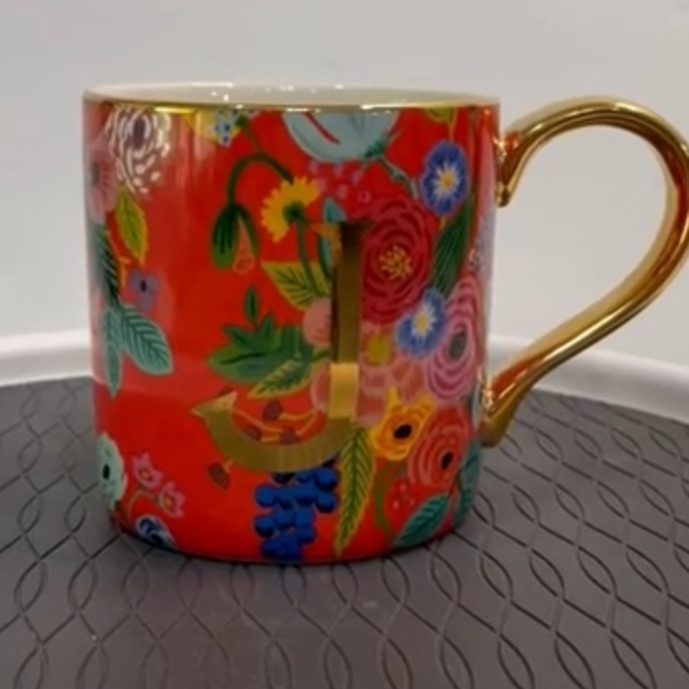 Anthropologie Floral Monogram Mug with Gold J